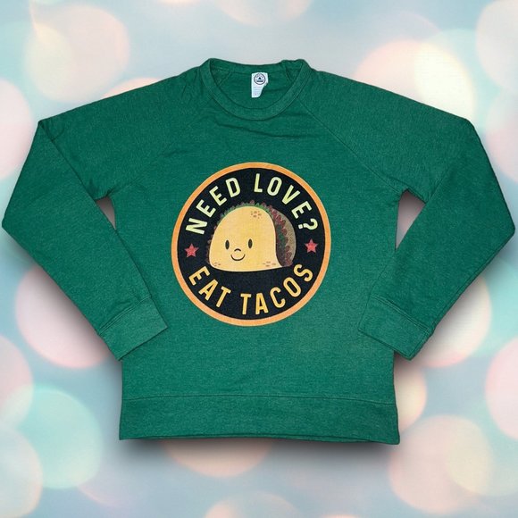 Women’s Funny Taco Green Long Sleeve Crewneck Fleece Sweatshirt Size M - Picture 2 of 4